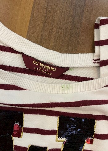 Bordo Çizgili Kız Çocuk Uzun Kollu Tişört - Görsel 2