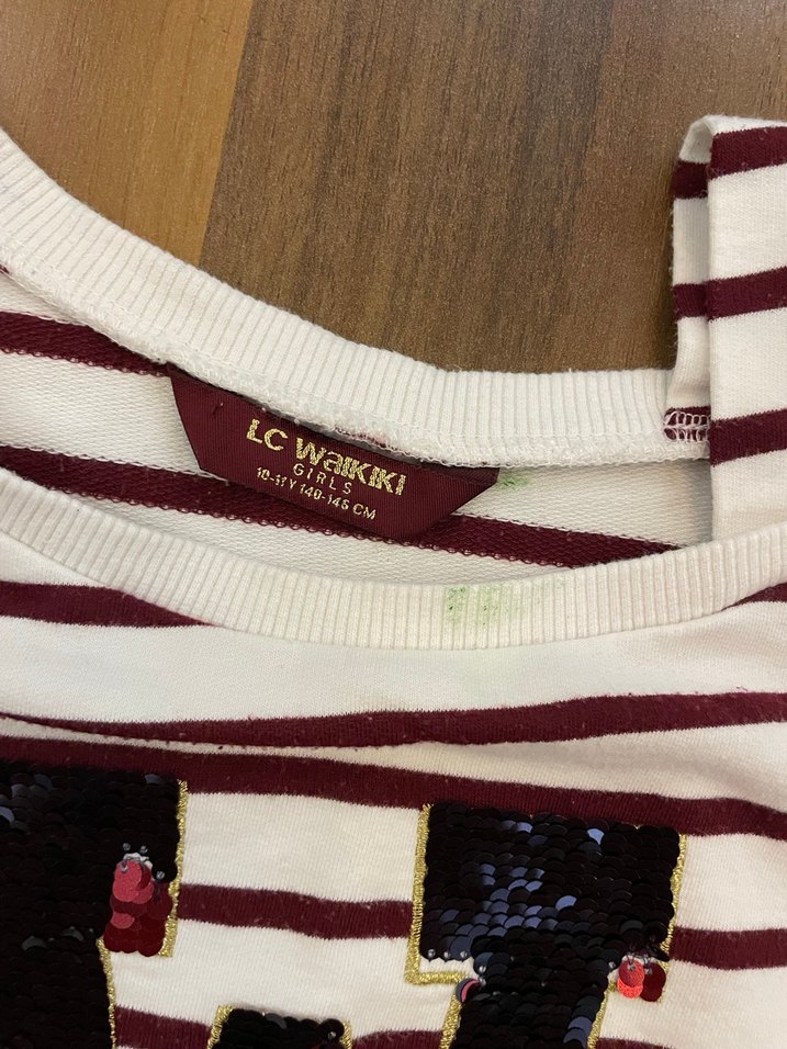 Bordo Çizgili Kız Çocuk Uzun Kollu Tişört - Görsel 2