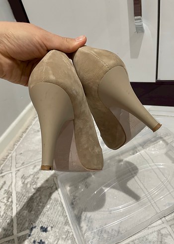 Bej Süet Stiletto Kadın Ayakkabı - Görsel 4