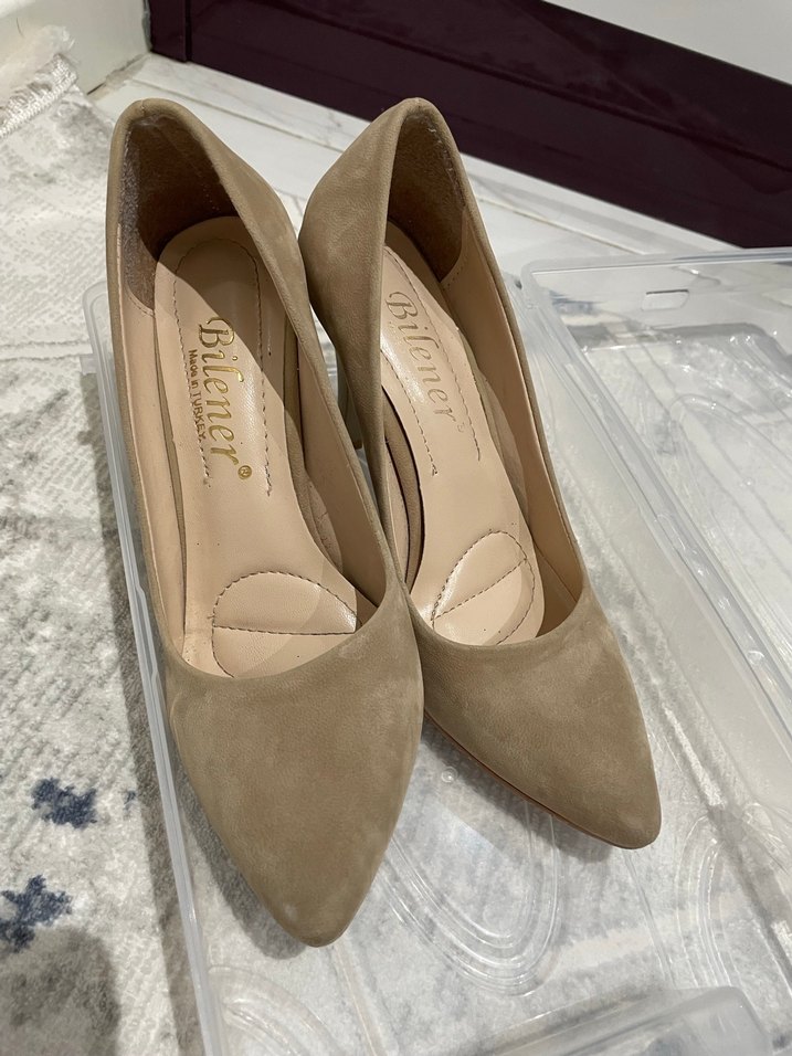 Bej Süet Stiletto Kadın Ayakkabı - Görsel 2