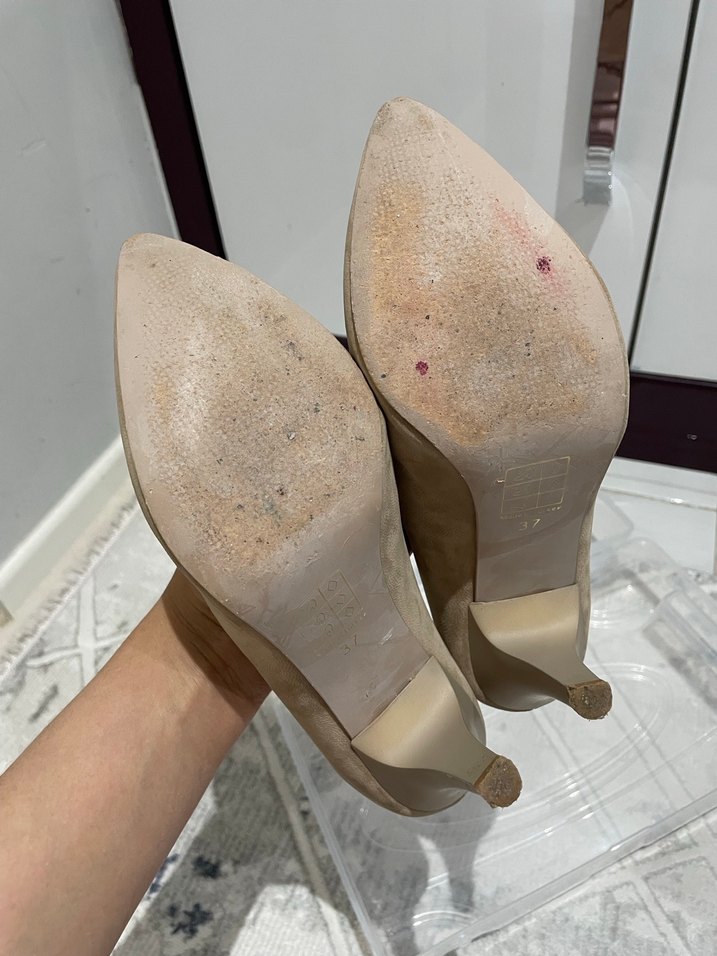 Bej Süet Stiletto Kadın Ayakkabı - Görsel 3