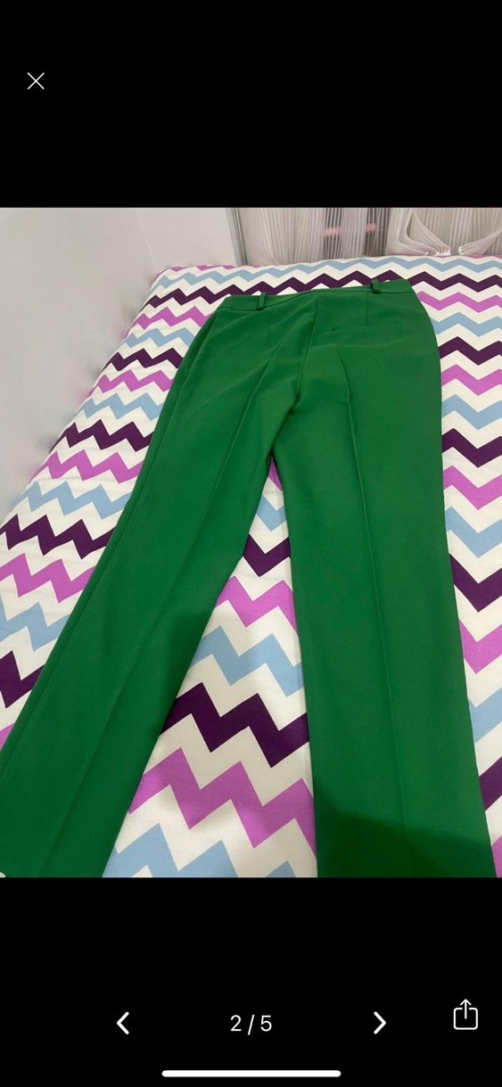 Kadın Yeşil Piliseli Kumaş Pantolon - Görsel 2