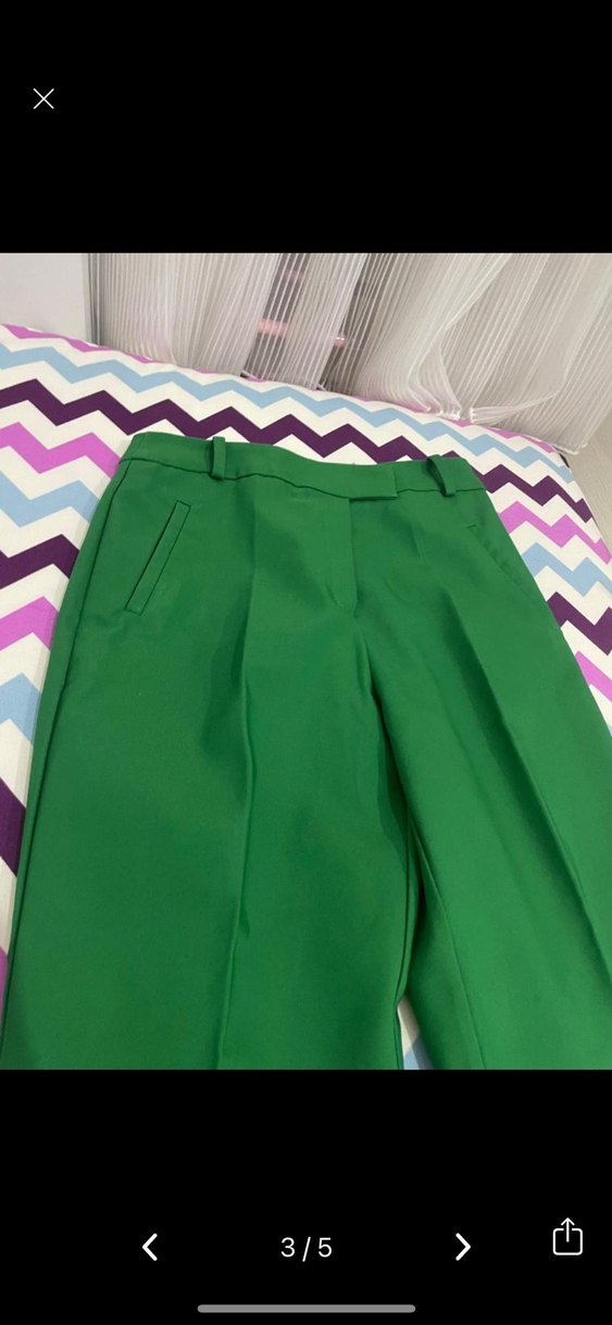 Kadın Yeşil Piliseli Kumaş Pantolon - Görsel 3