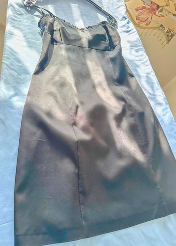 Siyah Uzun Adil Işık Saten Kadın Abiye Elbise - Görsel 2