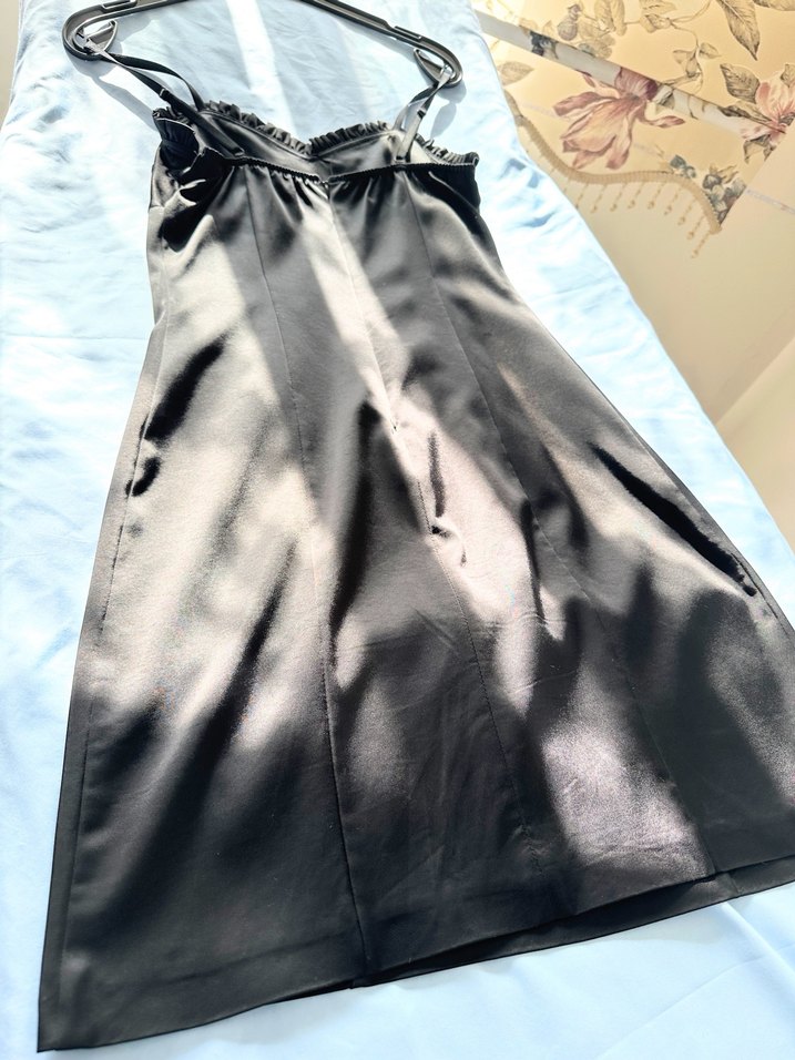 Siyah Uzun Adil Işık Saten Kadın Abiye Elbise - Görsel 3