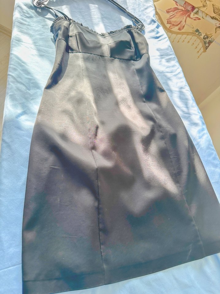 Siyah Uzun Adil Işık Saten Kadın Abiye Elbise - Görsel 2