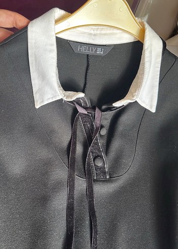 Düğmeli Siyah Elbise Gömlek Yaka - Görsel 4