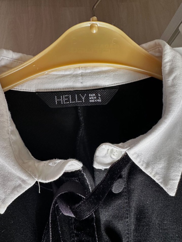 Düğmeli Siyah Elbise Gömlek Yaka - Görsel 5