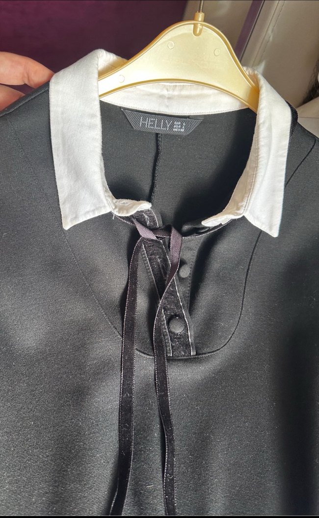 Düğmeli Siyah Elbise Gömlek Yaka - Görsel 4