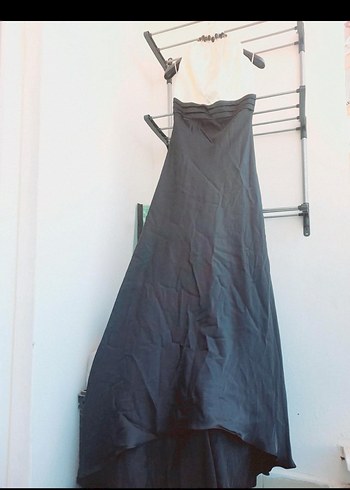 Mazi Siyah taşlı Taşlı Uzun Kadın Saten Abiye Elbise - Görsel 3