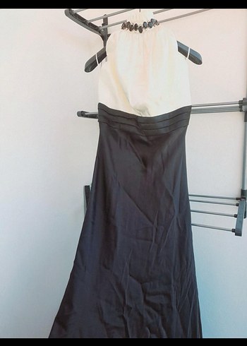 Mazi Siyah taşlı Taşlı Uzun Kadın Saten Abiye Elbise - Görsel 5