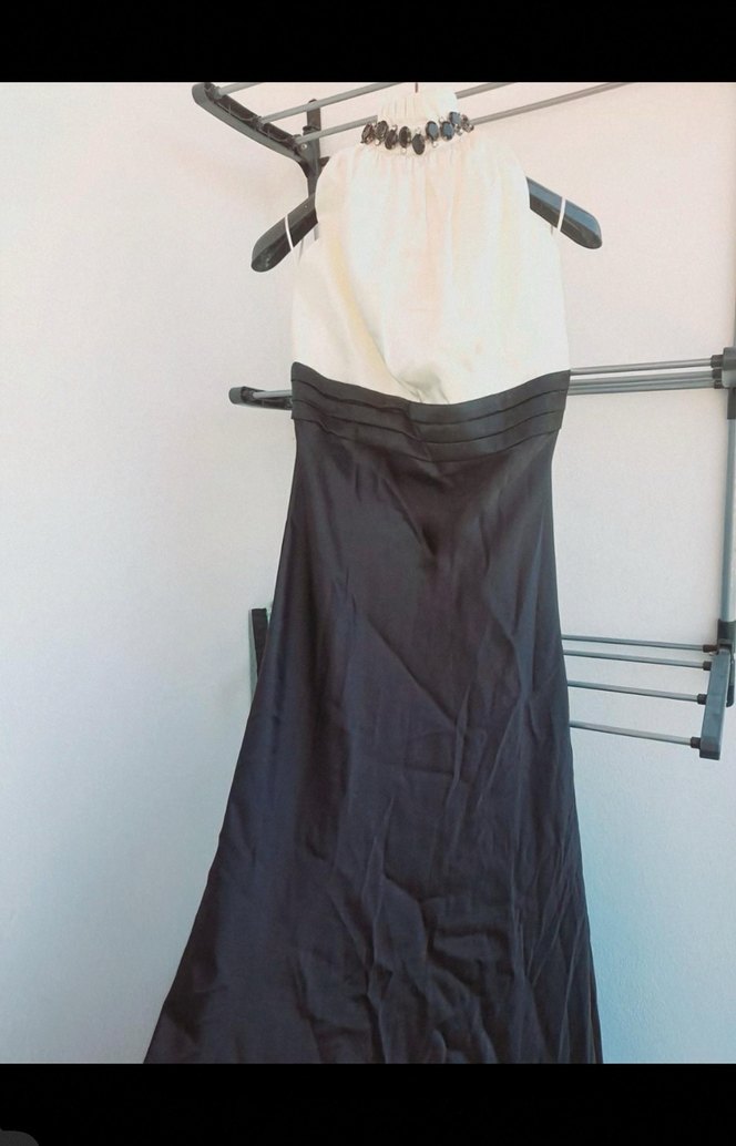 Mazi Siyah taşlı Taşlı Uzun Kadın Saten Abiye Elbise - Görsel 5