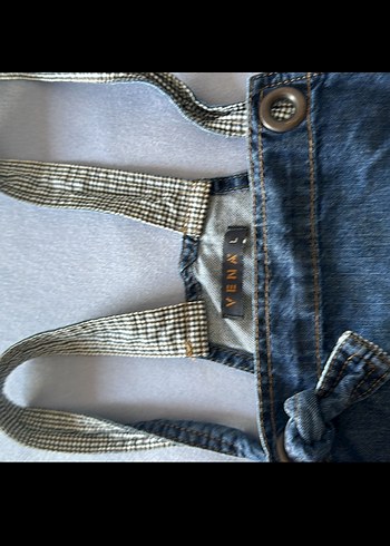 Kadın Mavi Denim Midi Kısa Salopet Elbise - Görsel 3