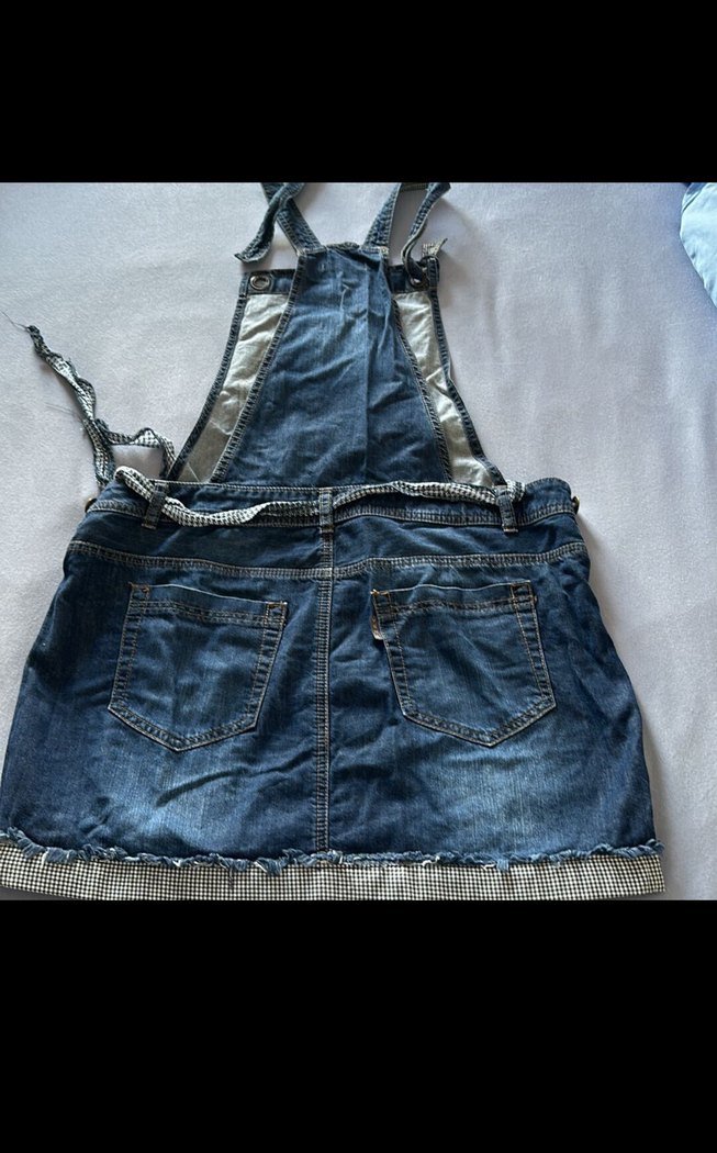 Kadın Mavi Denim Midi Kısa Salopet Elbise - Görsel 2