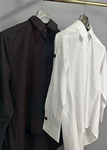 Uzun Kollu Beyaz Gri Kadın Gömlek - Görsel 4