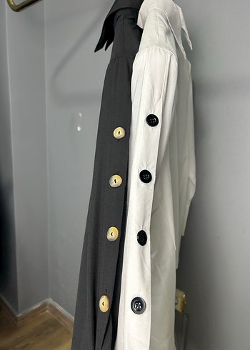 Uzun Kollu Beyaz Gri Kadın Gömlek - Görsel 2