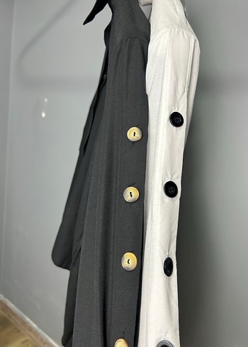 Uzun Kollu Beyaz Gri Kadın Gömlek - Görsel 3