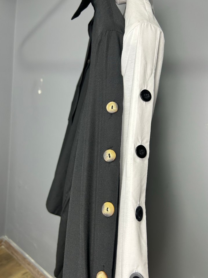 Uzun Kollu Beyaz Gri Kadın Gömlek - Görsel 3