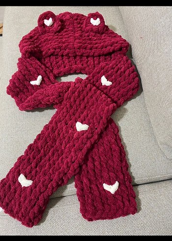 Kadın Örgü Kahverengi Atkı Kapüşonlu - Görsel 5