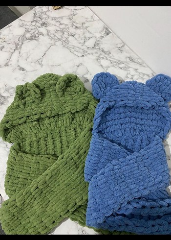 Kadın Örgü Kahverengi Atkı Kapüşonlu - Görsel 8