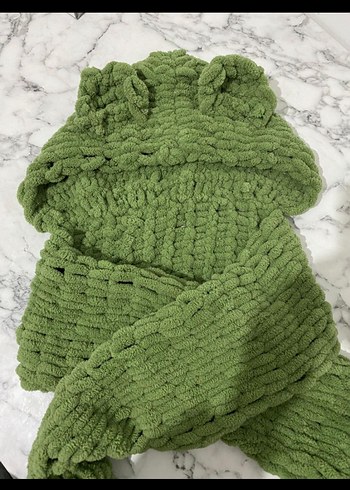 Kadın Örgü Kahverengi Atkı Kapüşonlu - Görsel 9