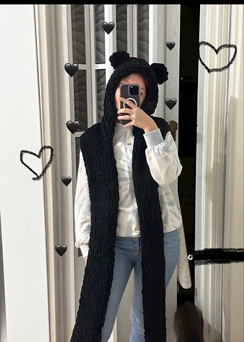 Kadın Örgü Kahverengi Atkı Kapüşonlu - Görsel 16