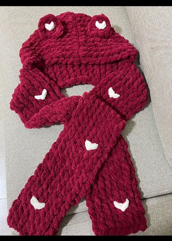 Kadın Örgü Kahverengi Atkı Kapüşonlu - Görsel 6