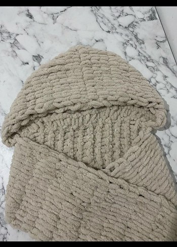 Kadın Örgü Kahverengi Atkı Kapüşonlu - Görsel 19