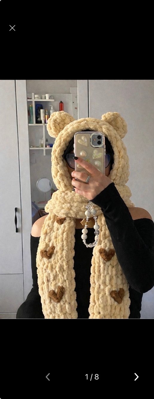 Kadın Örgü Kahverengi Atkı Kapüşonlu - Görsel 3