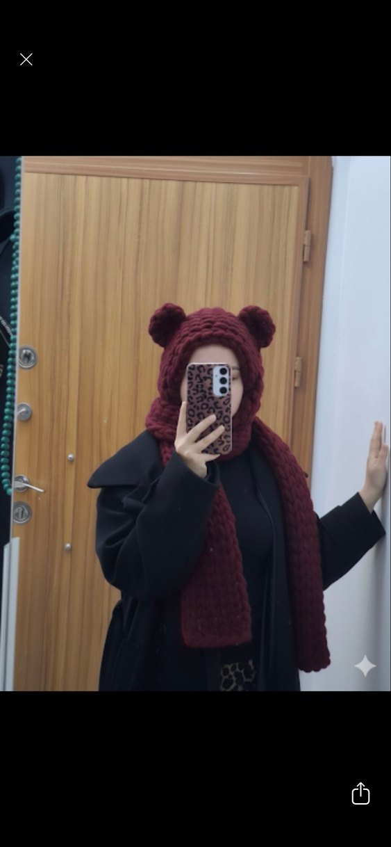 Kadın Örgü Kahverengi Atkı Kapüşonlu - Görsel 4