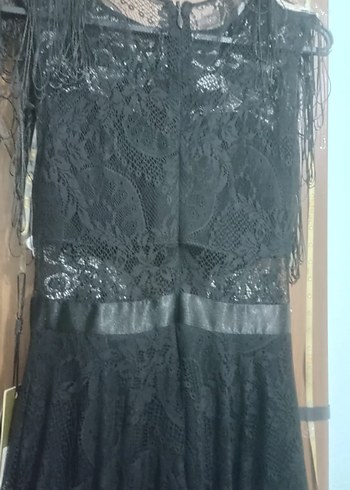 Dantelli İşlemeli Siyah Uzun Abiye Elbise - Görsel 5