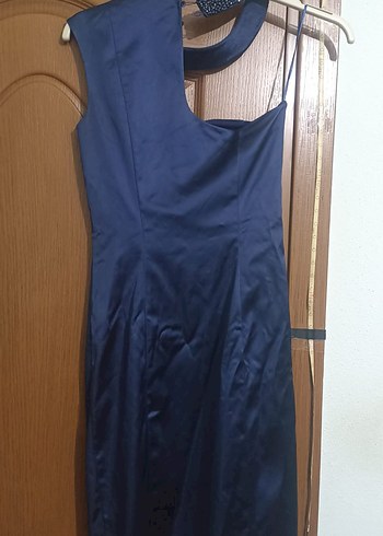 Navy Drapeli kısa Abiye Elbise - Görsel 3