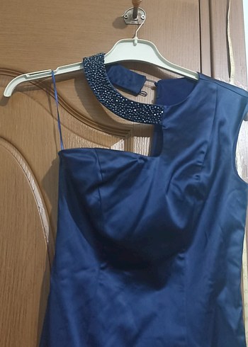 Navy Drapeli kısa Abiye Elbise - Görsel 2