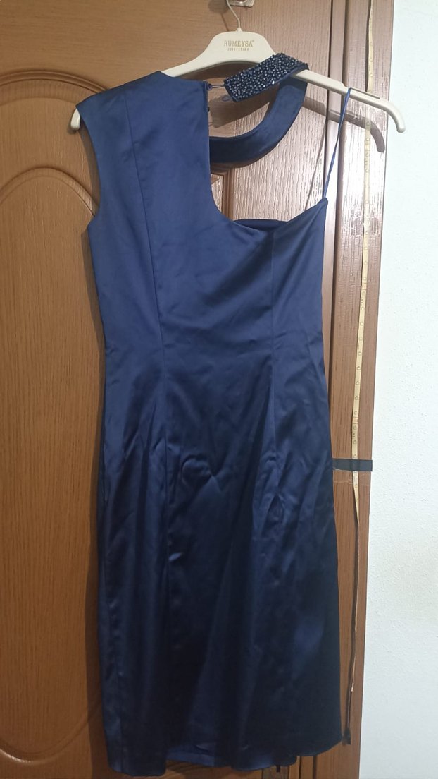 Navy Drapeli kısa Abiye Elbise - Görsel 3