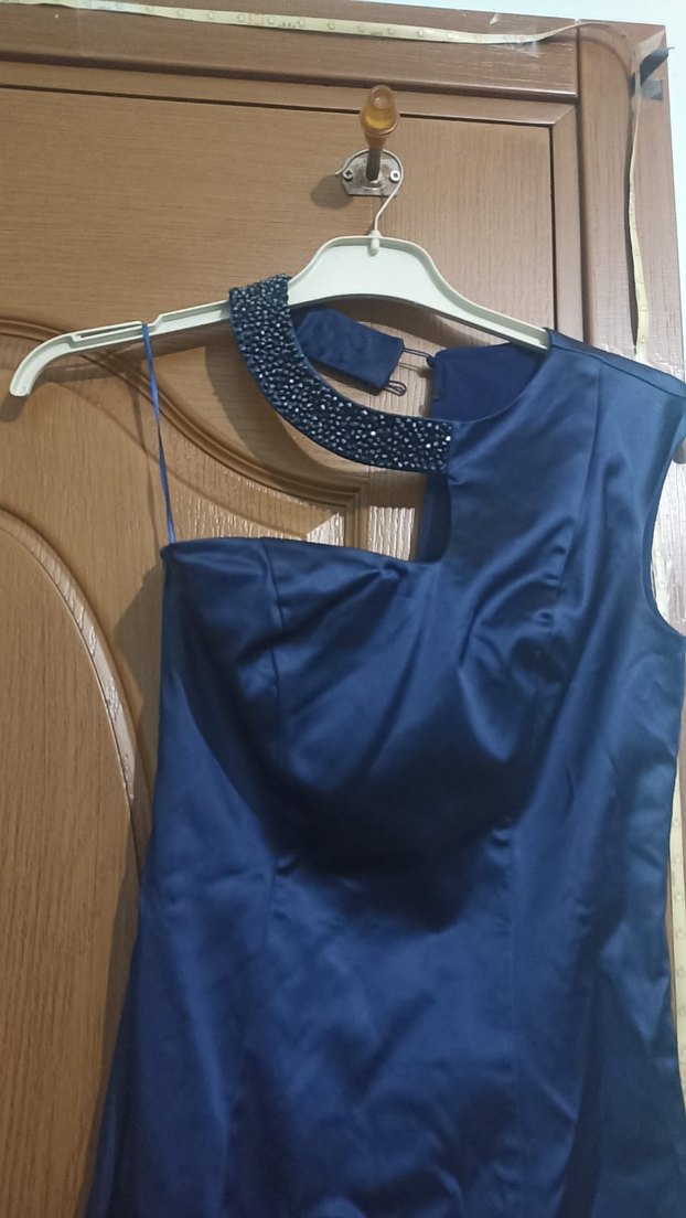 Navy Drapeli kısa Abiye Elbise - Görsel 2