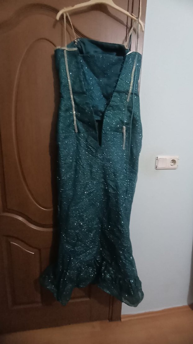 Turkuaz İşlemeli Uzun Straplez Abiye Elbise - Görsel 4