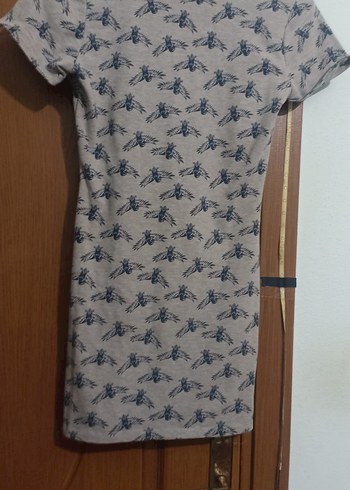 Gri Desenli Mini Kısa Kollu Elbise - Görsel 3