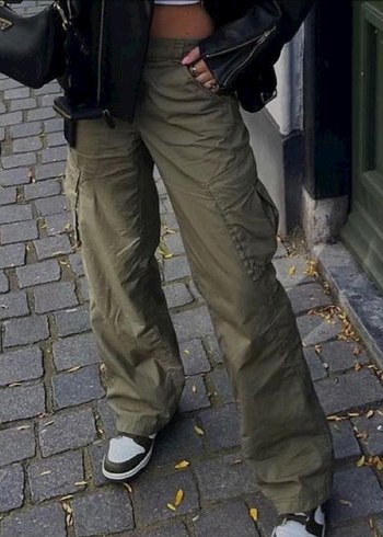 Kadın Haki Kamuflaj Bol Kesim Kemerli Pantolon - Görsel 2