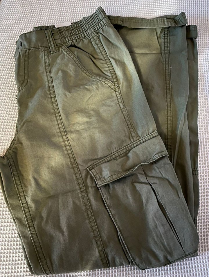 Kadın Haki Kamuflaj Bol Kesim Kemerli Pantolon - Görsel 3