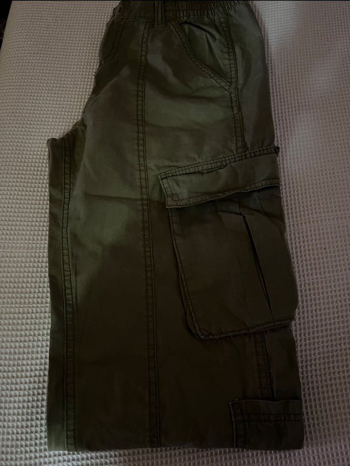 Kadın Haki Kamuflaj Bol Kesim Kemerli Pantolon - Görsel 5