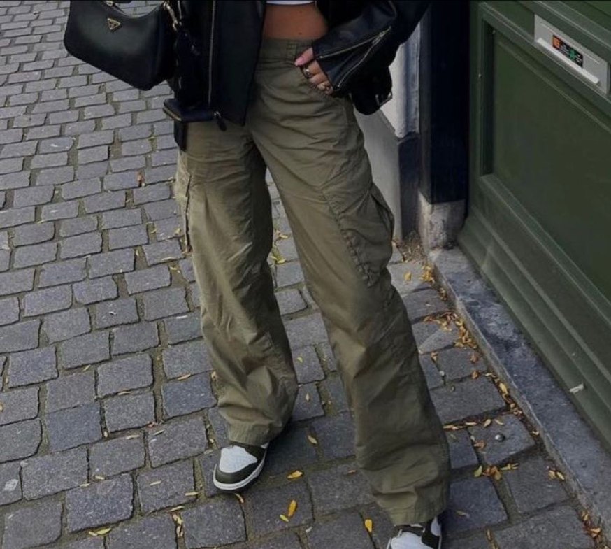 Kadın Haki Kamuflaj Bol Kesim Kemerli Pantolon - Görsel 2