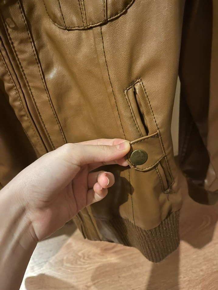 Kahverengi Kadın Deri Ceket - Görsel 5