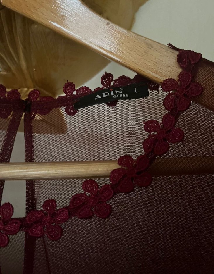 Bordo Uzun Gotik V Yaka Abiye Elbise - Görsel 2