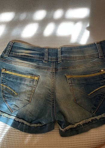 Düğmeli Koyu Mavi Mini Denim Şort - Görsel 4