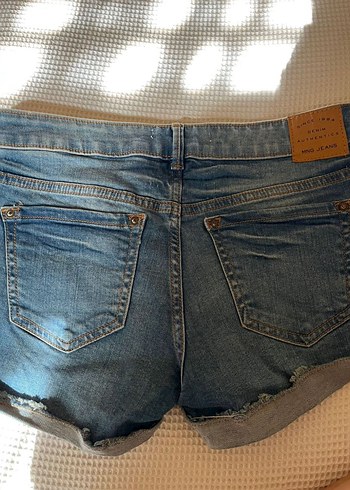 Kadın Kot Şort, Normal Boy, Tokalı, Mavi - Görsel 3