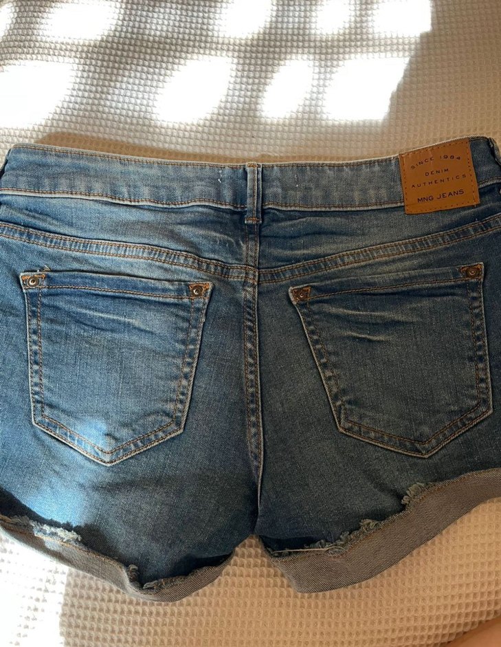 Kadın Kot Şort, Normal Boy, Tokalı, Mavi - Görsel 3