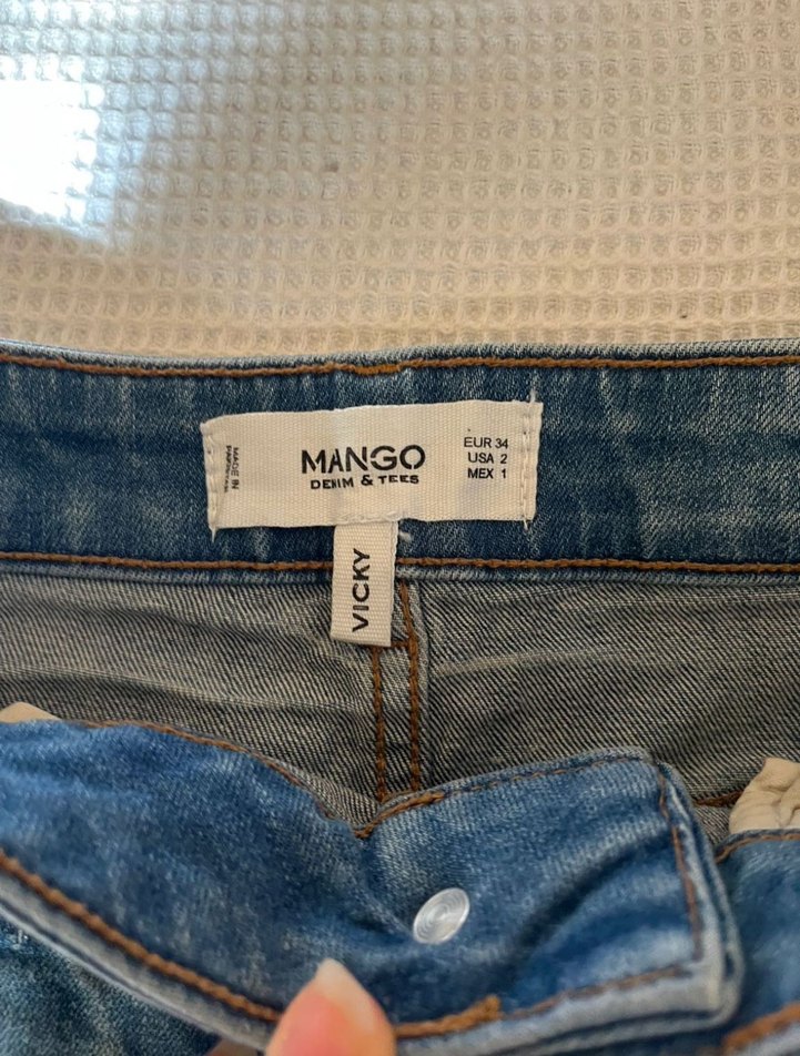 Kadın Kot Şort, Normal Boy, Tokalı, Mavi - Görsel 2