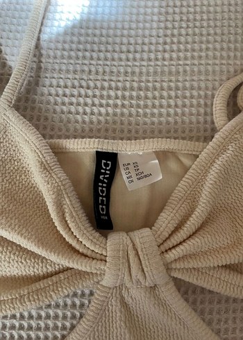 Bej V Yaka Örme Kadın Crop Top - Görsel 2