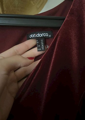 Bordo Uzun Kollu V Yaka Nakışlı Abiye Elbise - Görsel 2