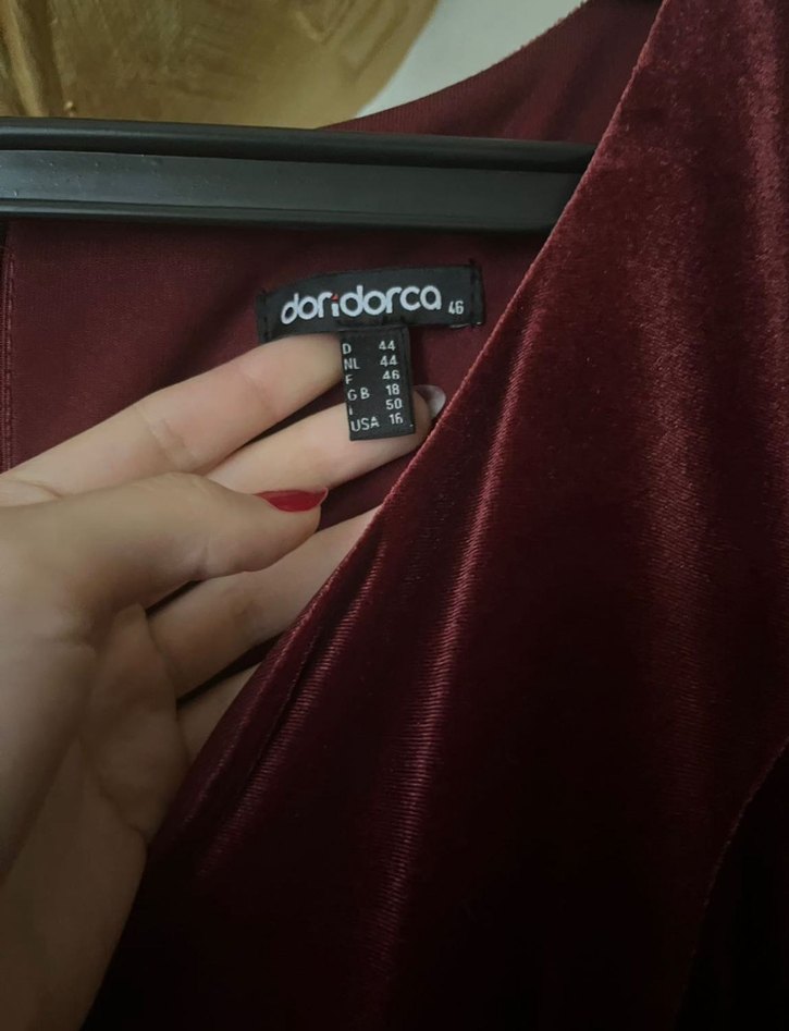 Bordo Uzun Kollu V Yaka Nakışlı Abiye Elbise - Görsel 2